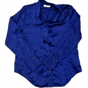 NWT Madewell 100% Silk Button Up Utility Shirt Blouse - Cobalt Blue Size M
